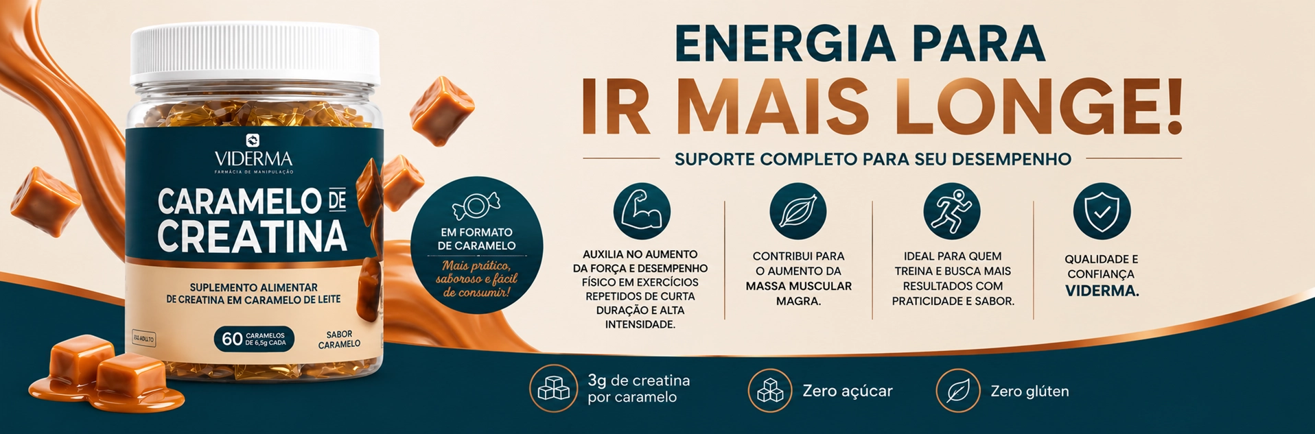 Creatina em goma caramelo